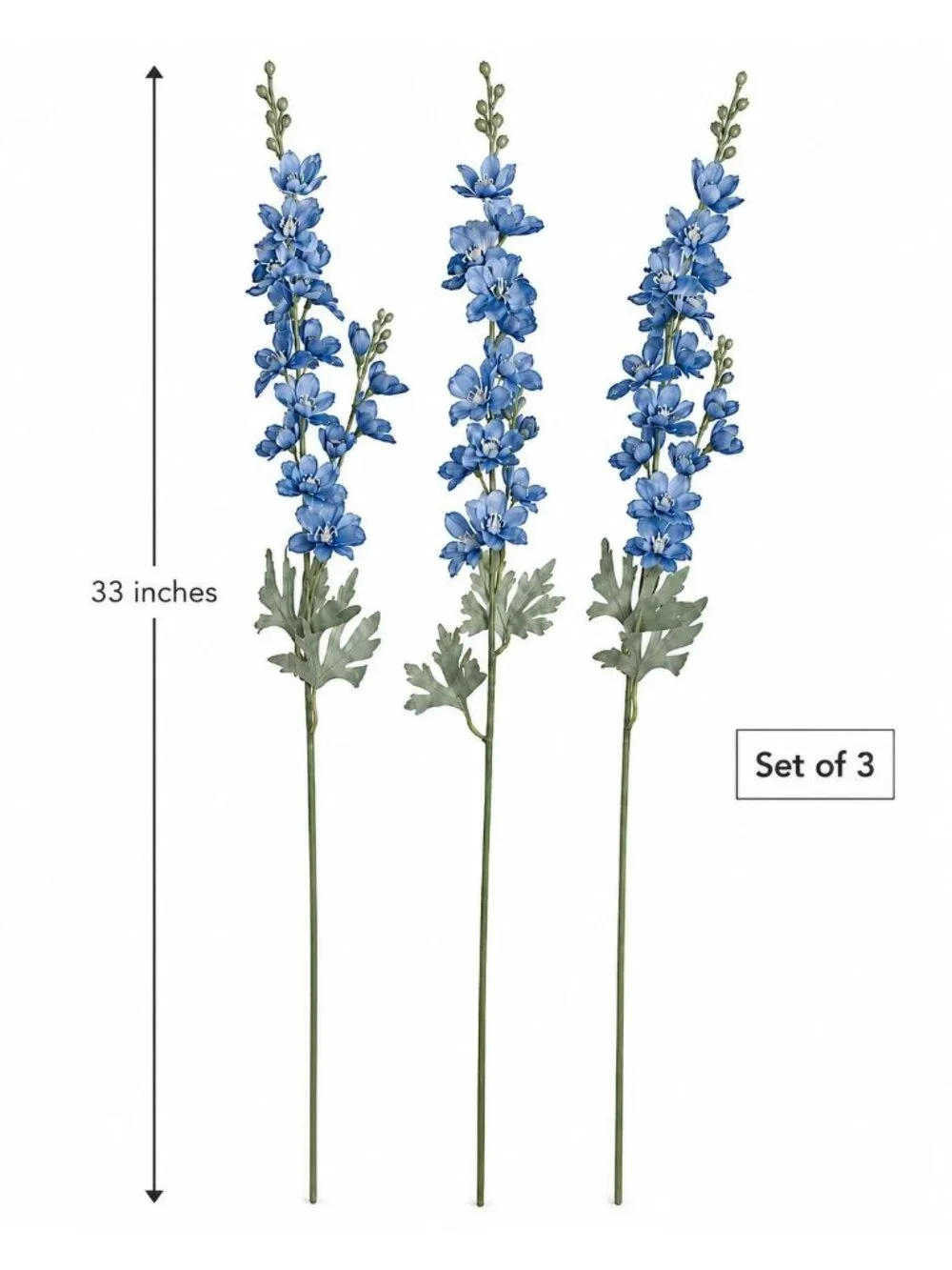 Blue Artificial Flower Stems Set of 3, 33 Inch Dusty Cobalt Silk Spike Flowers,